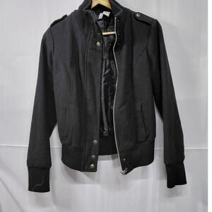 Voice Wool Blend Bomber Jacket Black Solid Long Sleeve Size M